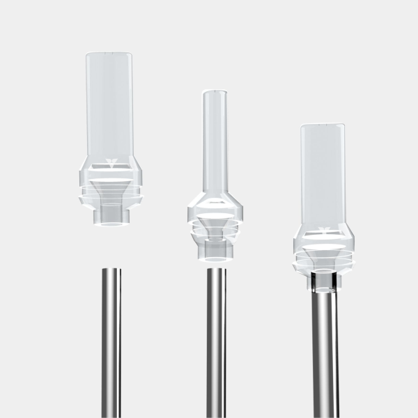 The image displays three silicon straw nozzles attached to steel straws against a white background. Each nozzle features a unique design, with transparent, crystal-like facets that give a sleek and modern appearance. The silicon material suggests flexibility and durability, while the steel straws indicate a reusable and eco-friendly alternative to single-use plastics. The image appears to be a clean and minimalist presentation of these environmentally conscious products.