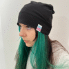 OSAH Beanie color black close up with silver fabric that can help with EMF